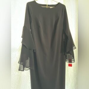 CALVIN KLEIN-Elegant Black Ruffle Sleeve Gold Back Zipper Dress 8 ‼️NWT‼️